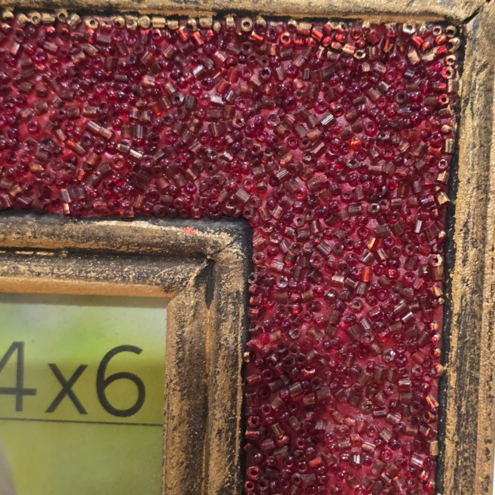 Pier 1 Red‎ Beaded Gold Accent 4x6 Picture Frame Decor New